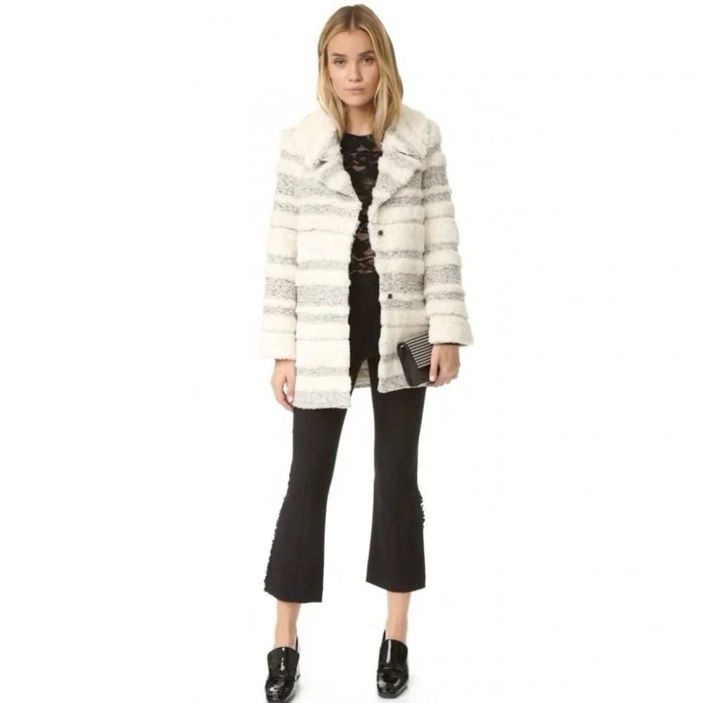 Cinq a Sept 5a7 Shaggy Boucle Tweed Faux Fur Boyfriend Jacket Coat Size Large